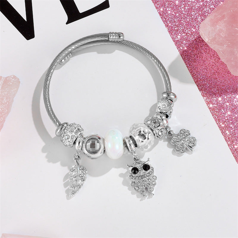 Wholesale Four Leaf Clover Diamond Cygnet Butterfly Stainless Steel Beaded Bracelet